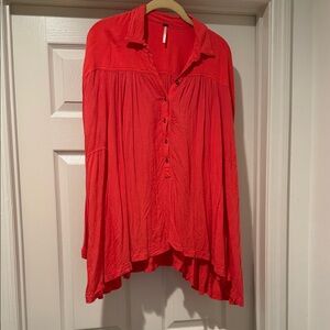 Free People Vibrant Oversized Tunic 1/4  Drape Flowy  button down Long Sleeve M